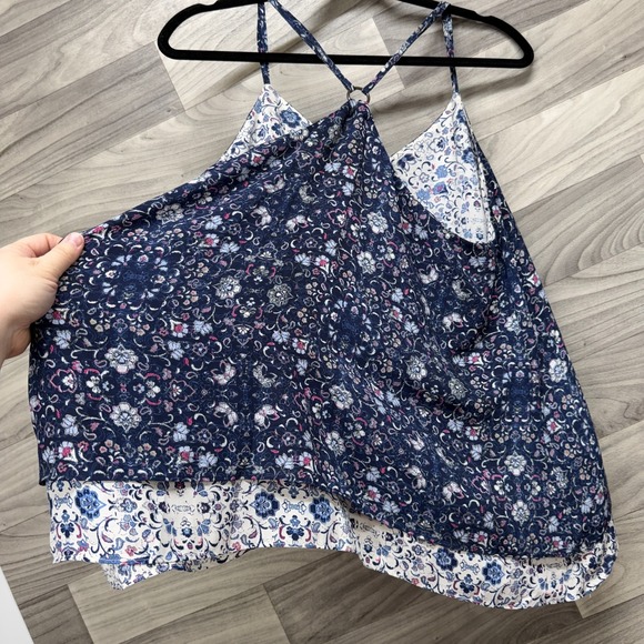 Maurices Halter Top Women's Large Blue Floral Sleeveless High Low Pullover - Picture 8 of 11